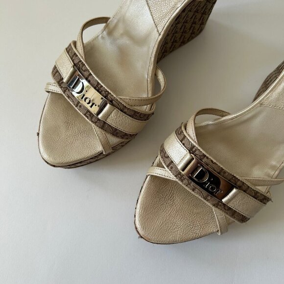 DIOR DIORISSIMO BEIGE WEDGE SANDALS - Picture 8 of 10